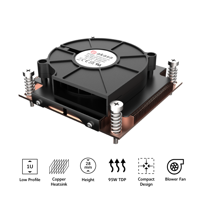 Low Profile CPU Cooler (28mm), 77mm Side Blower Fan, Screw