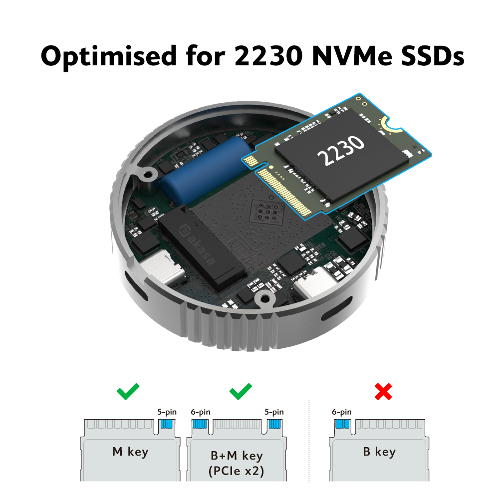 Akasa Vegas SSD Mate | M.2 SATA/NVME SSD to USB 3.2 Gen 2 Aluminum Enclosure with RGB Fan | RGB SSD External Enclosure | Tool-free M.2 Enclosure Adapter | AK-ENU3M2-06 | Includes